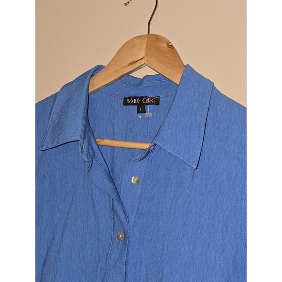 Boho Chic Collared Button Back Blue Tiered Sleeveless Dress Women’s L Vacation - Picture 4 of 6